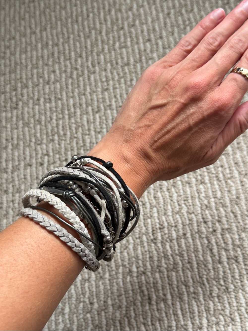 Multi- Strand Black & Cream Layered Statement Necklace
